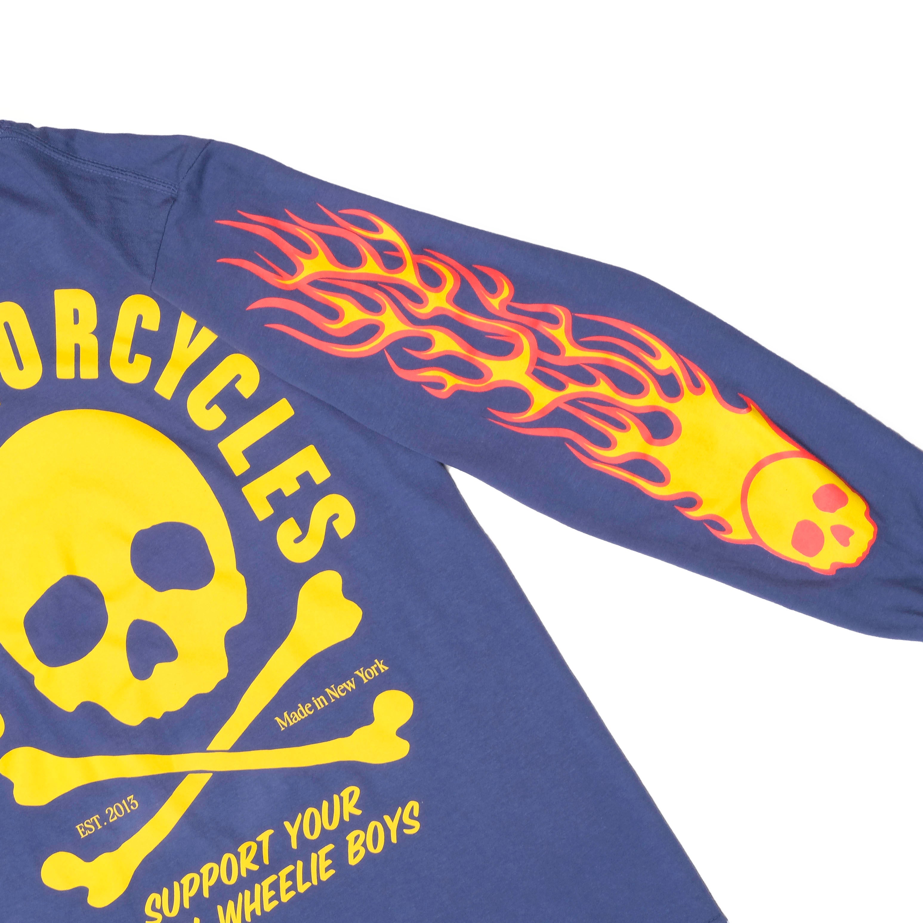 FLAMING SKULL V2 LONG SLEEVED T-SHIRT - CHINA BLUE