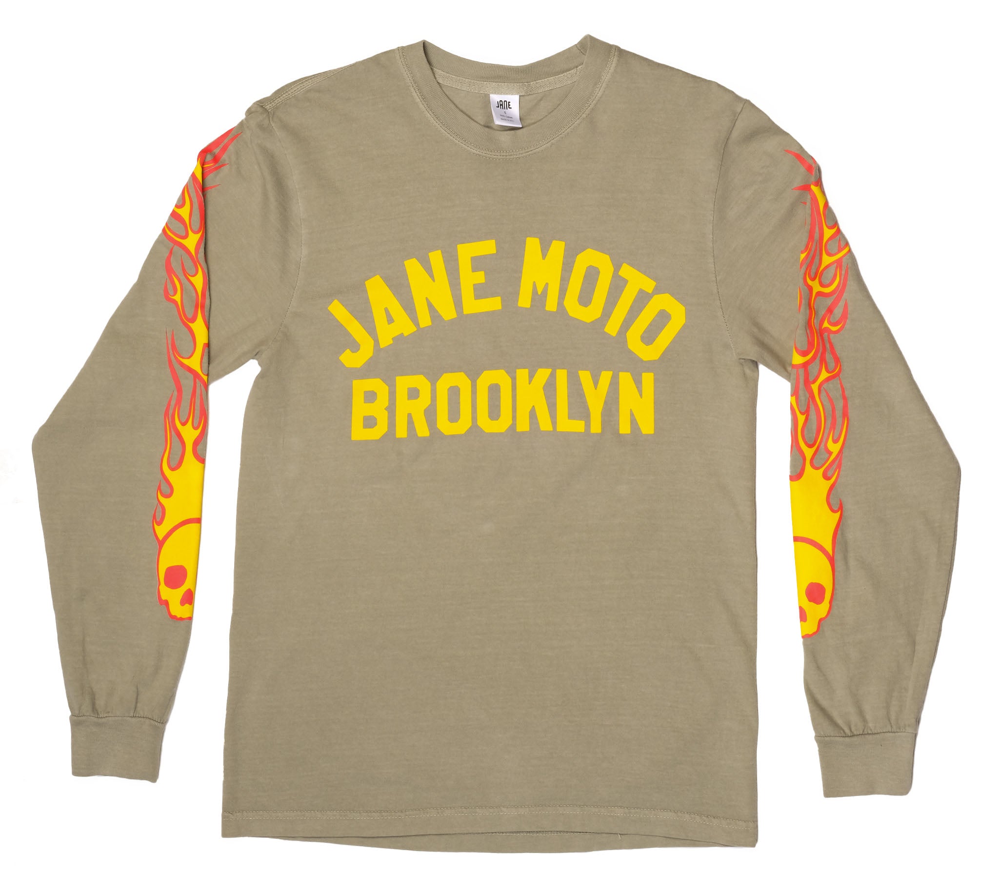 FLAMING SKULL V2 LONG SLEEVE - SAGE