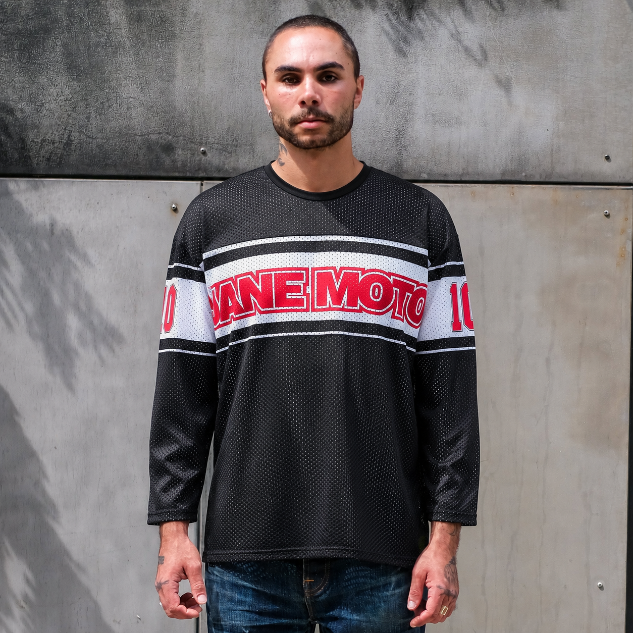 Black/White/Red Mesh Jersey L/S