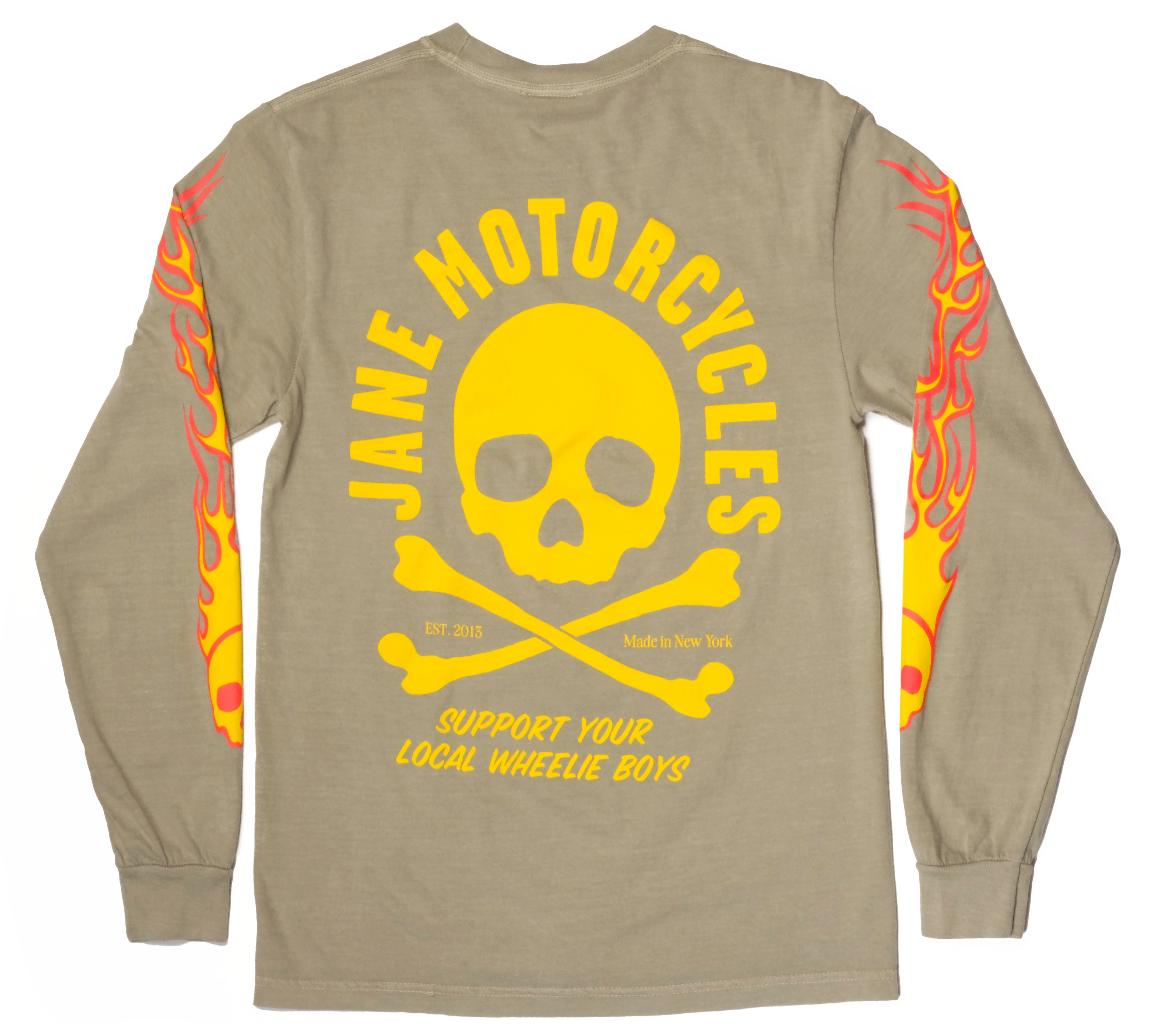 FLAMING SKULL V2 LONG SLEEVED T-SHIRT - SAGE