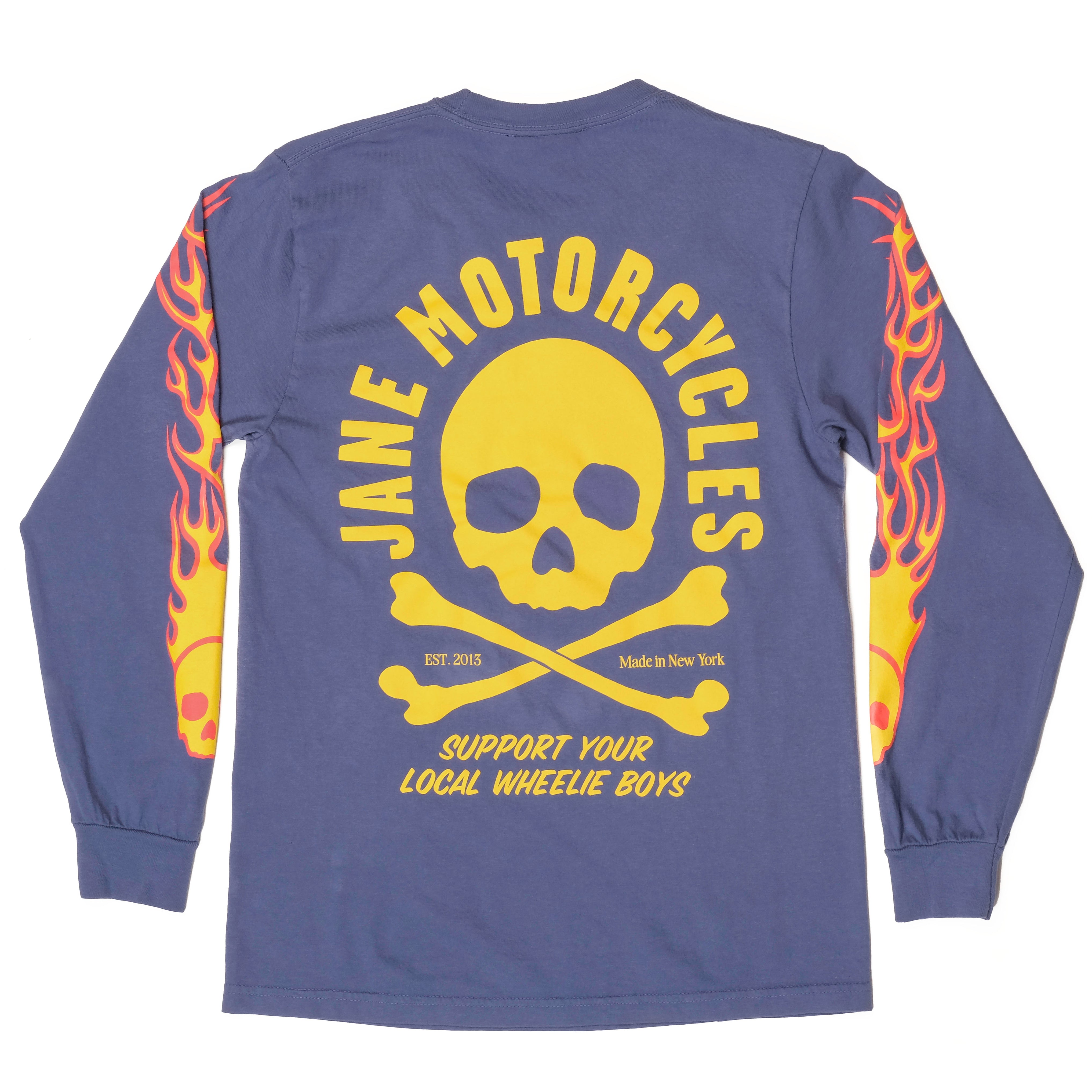 FLAMING SKULL V2 LONG SLEEVE - CHINA BLUE
