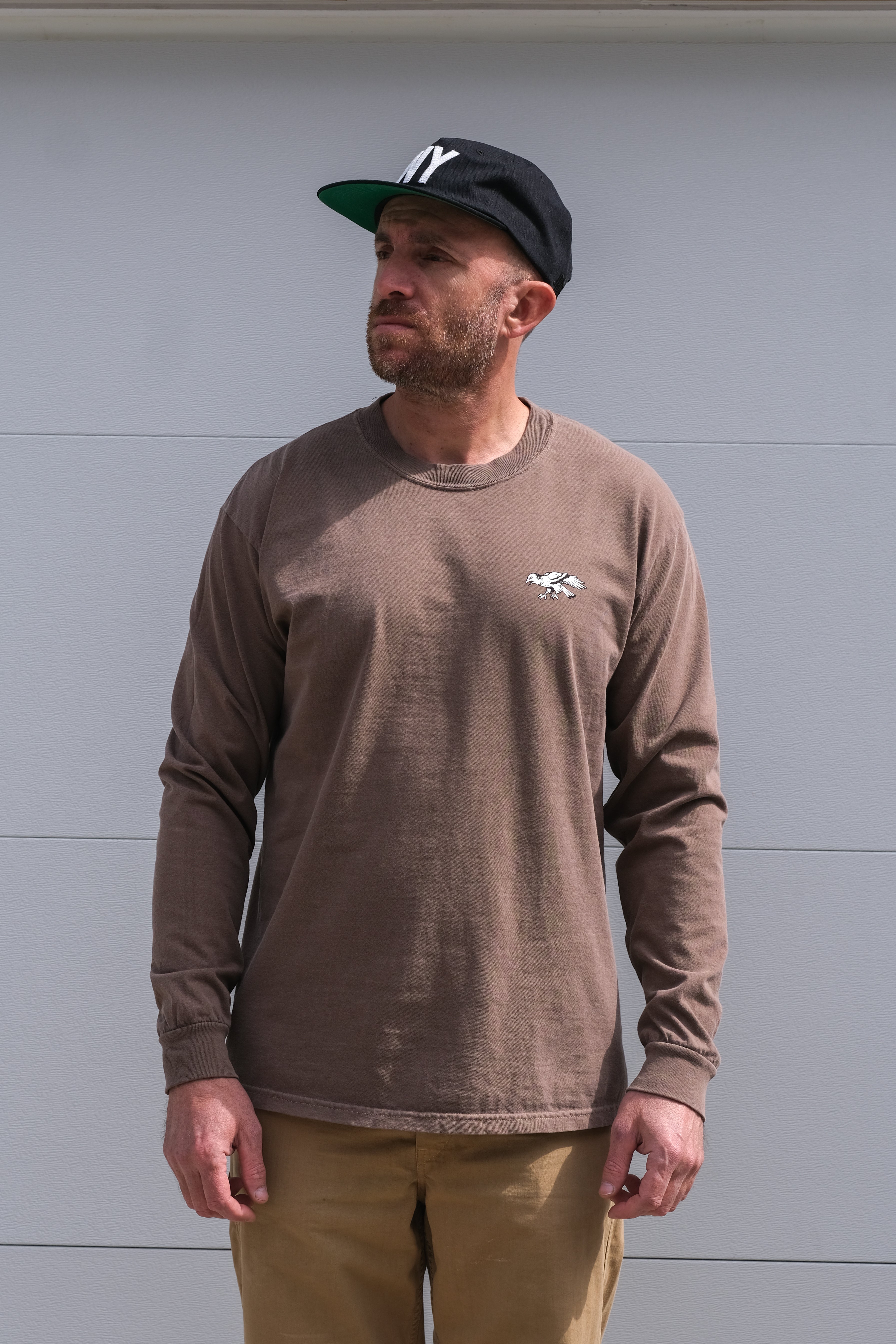 ANGRY BIRD LONG SLEEVED T-SHIRT- Garment Dyed Chocolate