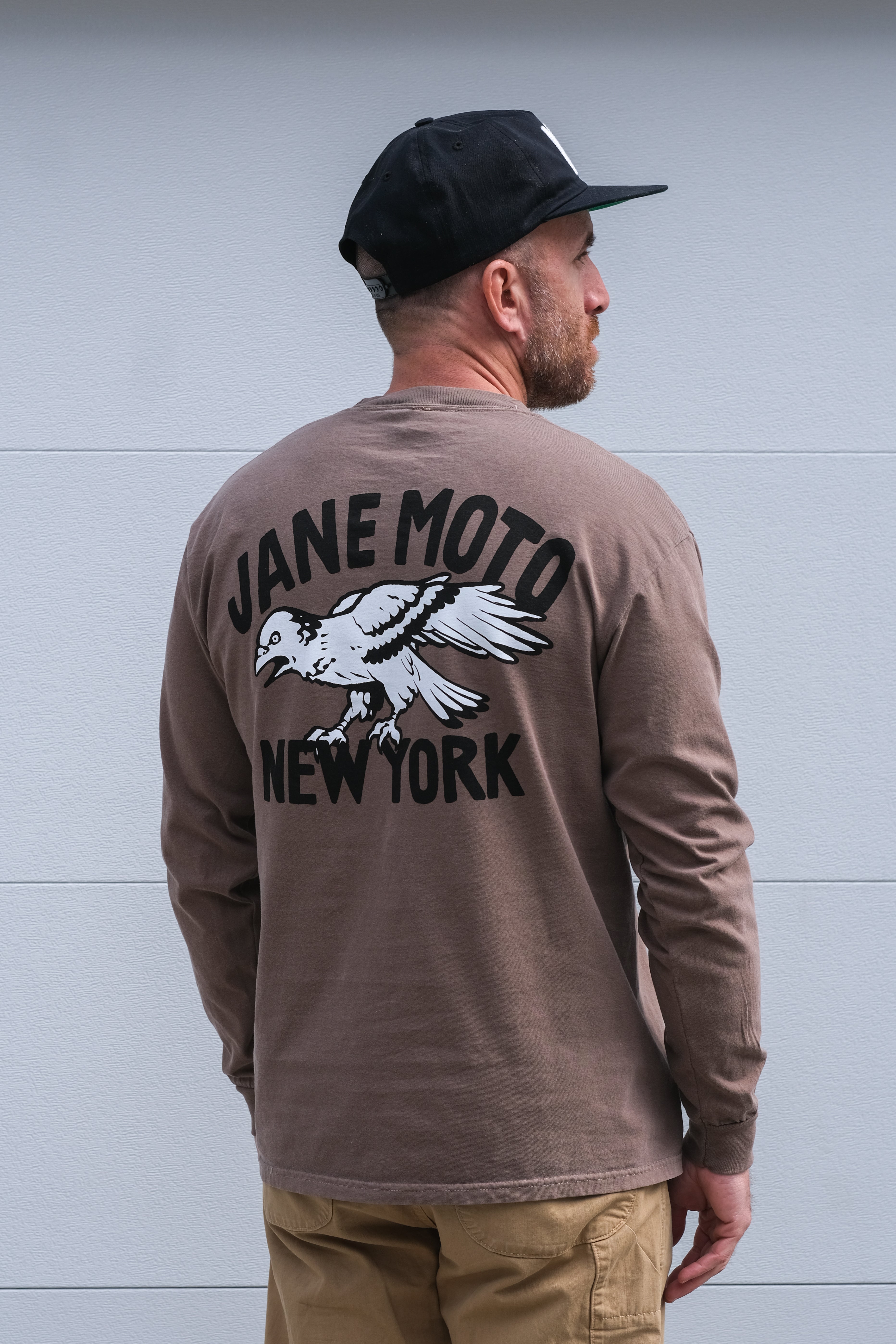 ANGRY BIRD LONG SLEEVED T-SHIRT- Garment Dyed Chocolate