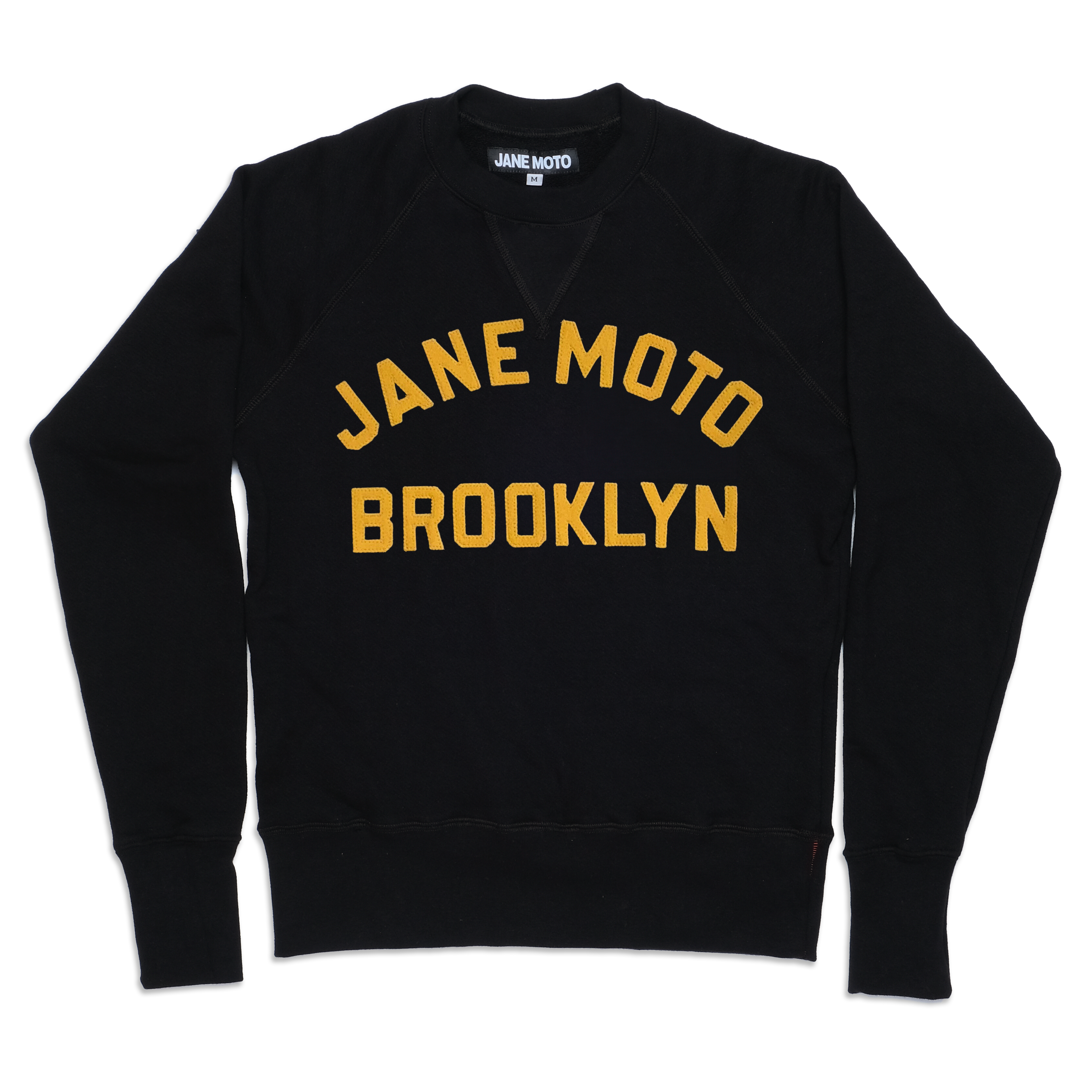 BLACK ORGANIC COTTON CREWNECK SWEATSHIRT OLD GOLD FELT LETTERING