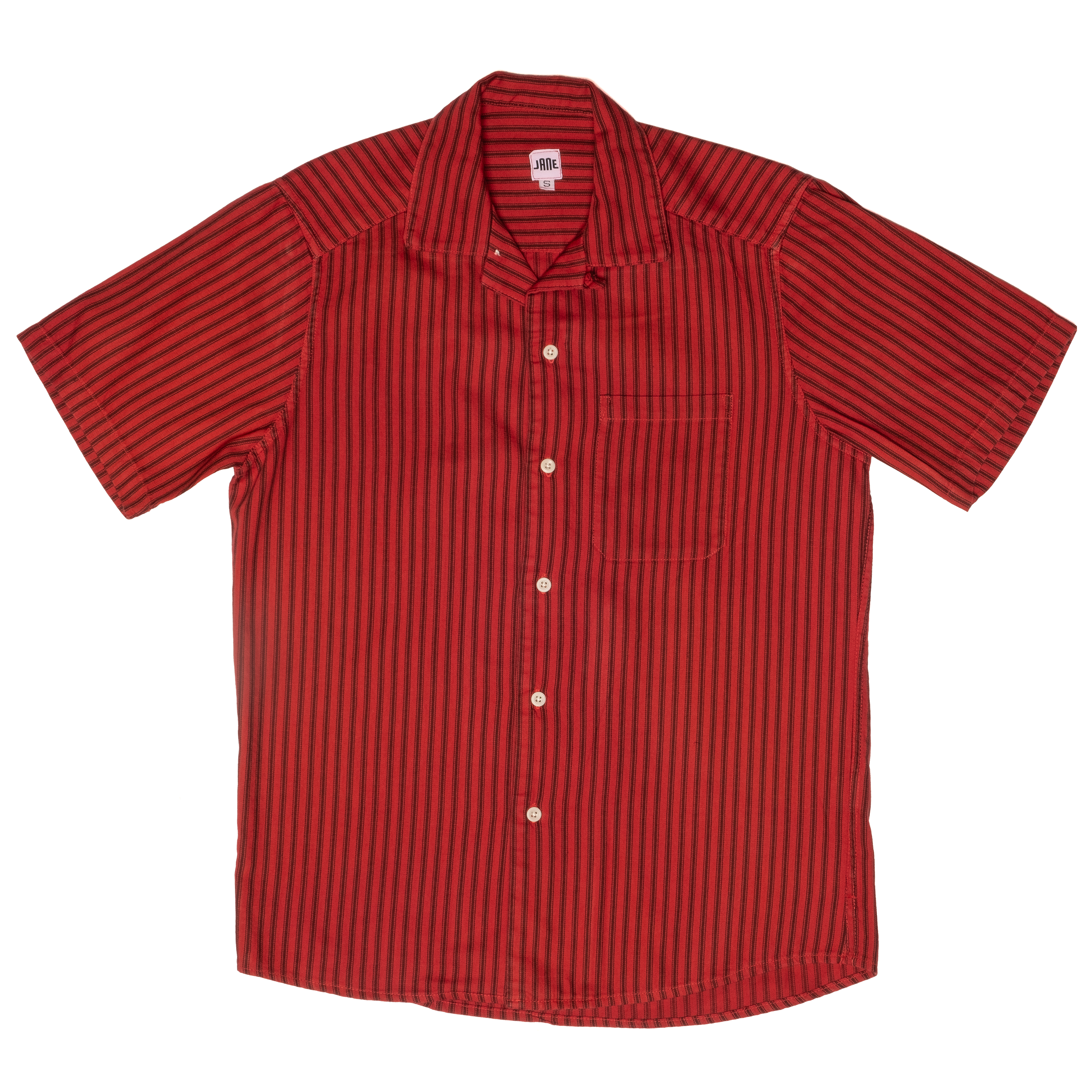 Garment Dyed Camp Collar Shirt - Red Stripe