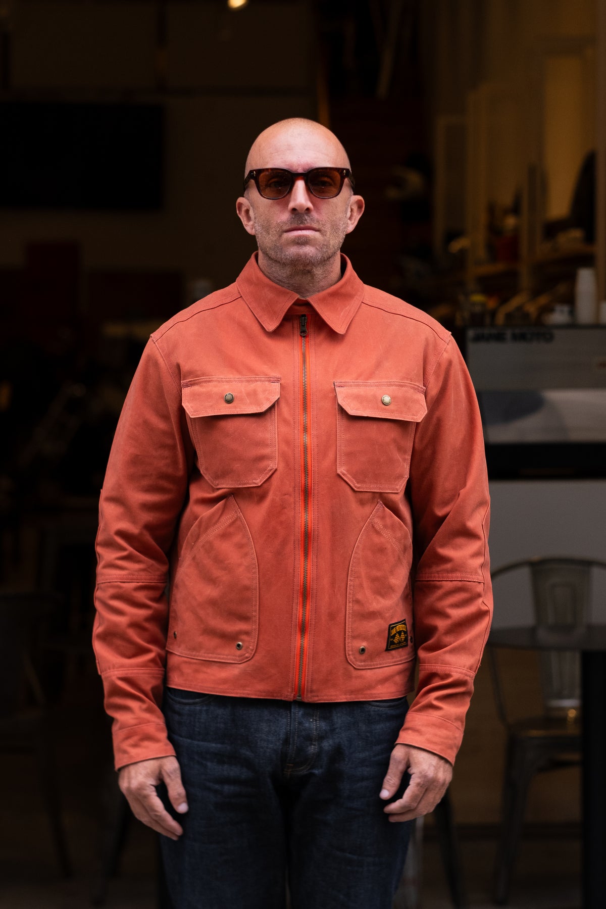 The Driggs Waxed Canvas Orange Riding Jacket