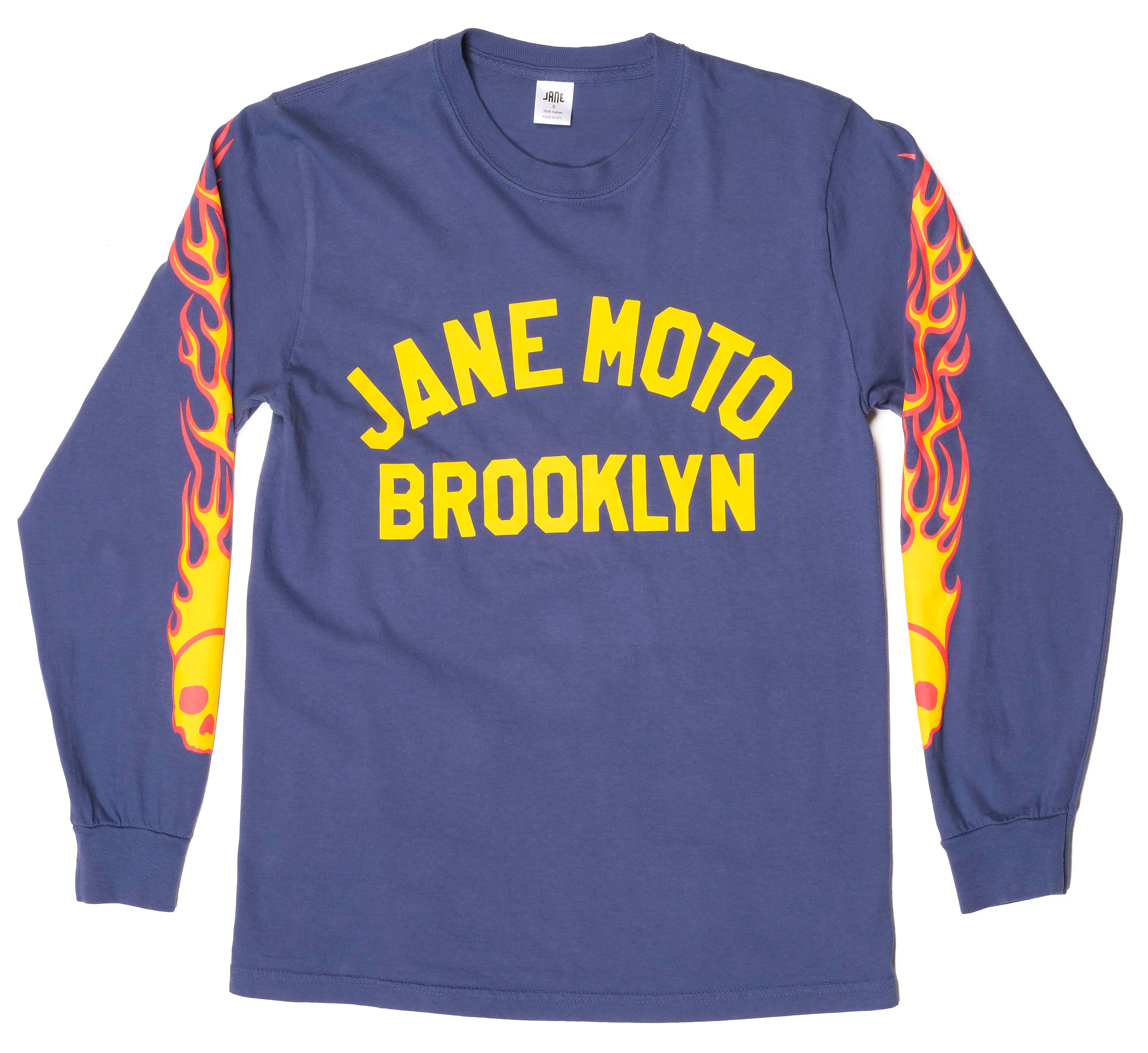 FLAMING SKULL V2 LONG SLEEVE - CHINA BLUE