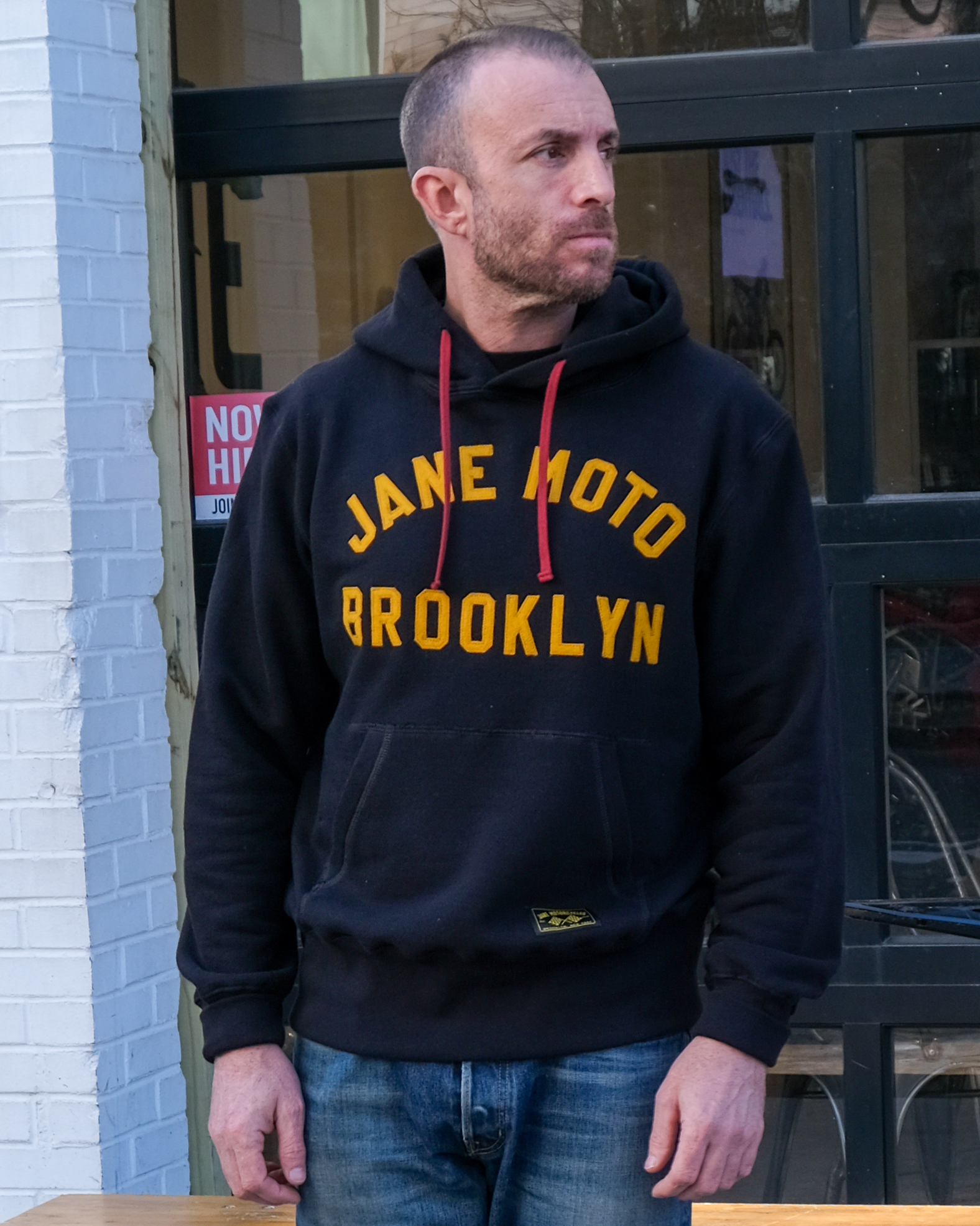 JANE ORGANIC COTTON HOODED SWEATSHIRT with GOLD FELT LETTERING - BLACK