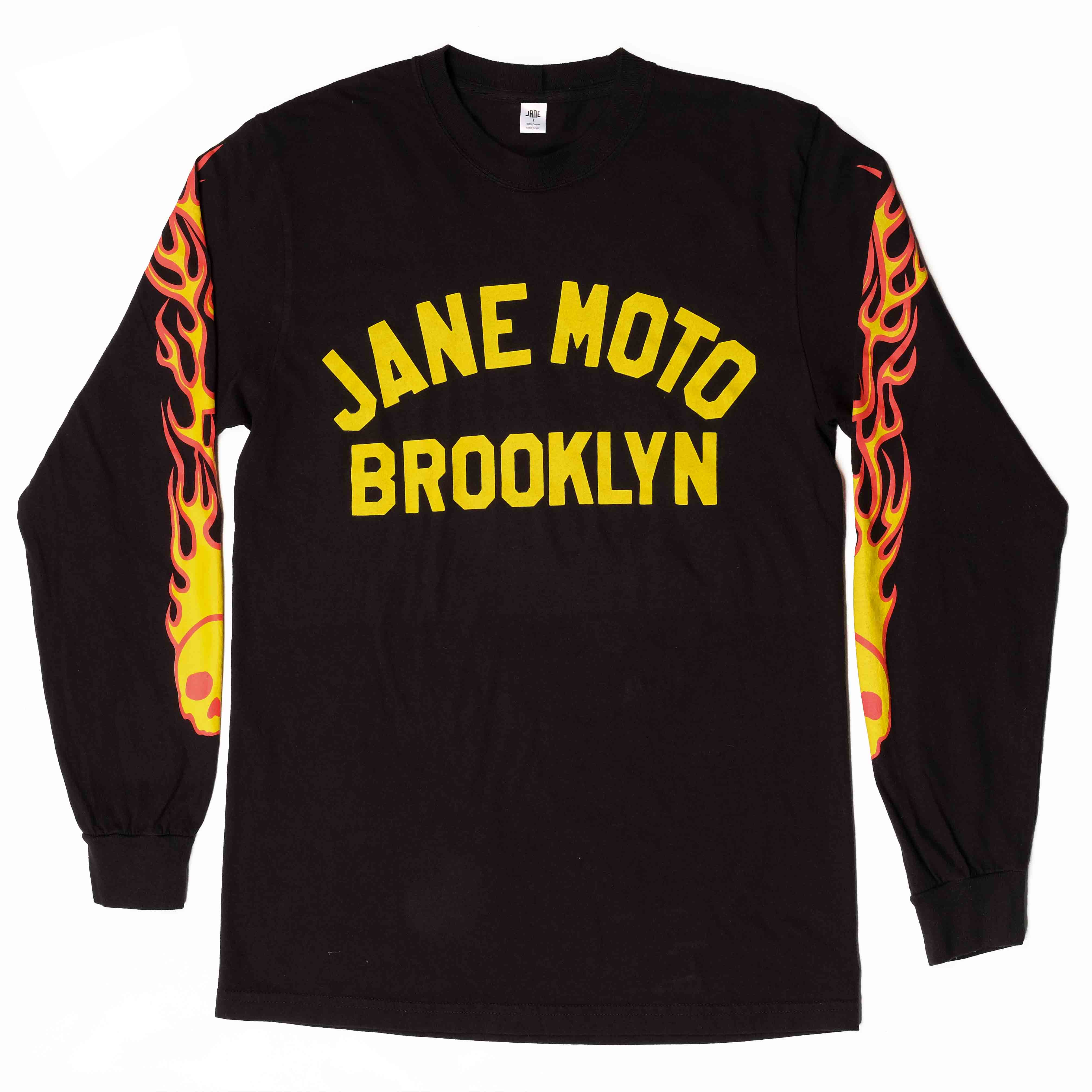 FLAMING SKULL V2 LONG SLEEVED T-SHIRT - BLACK