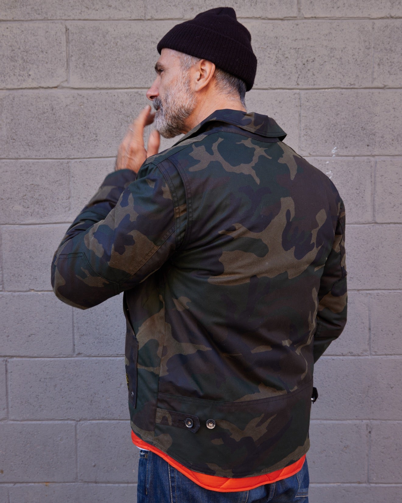 The Driggs Waxed Canvas Woodland Camo Riding Jacket