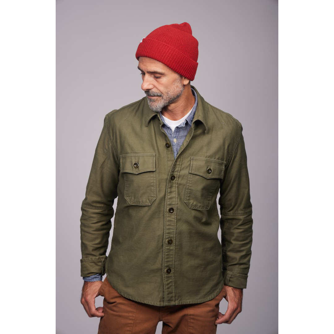THE MERCER Riding Shirt - Olive Sateen