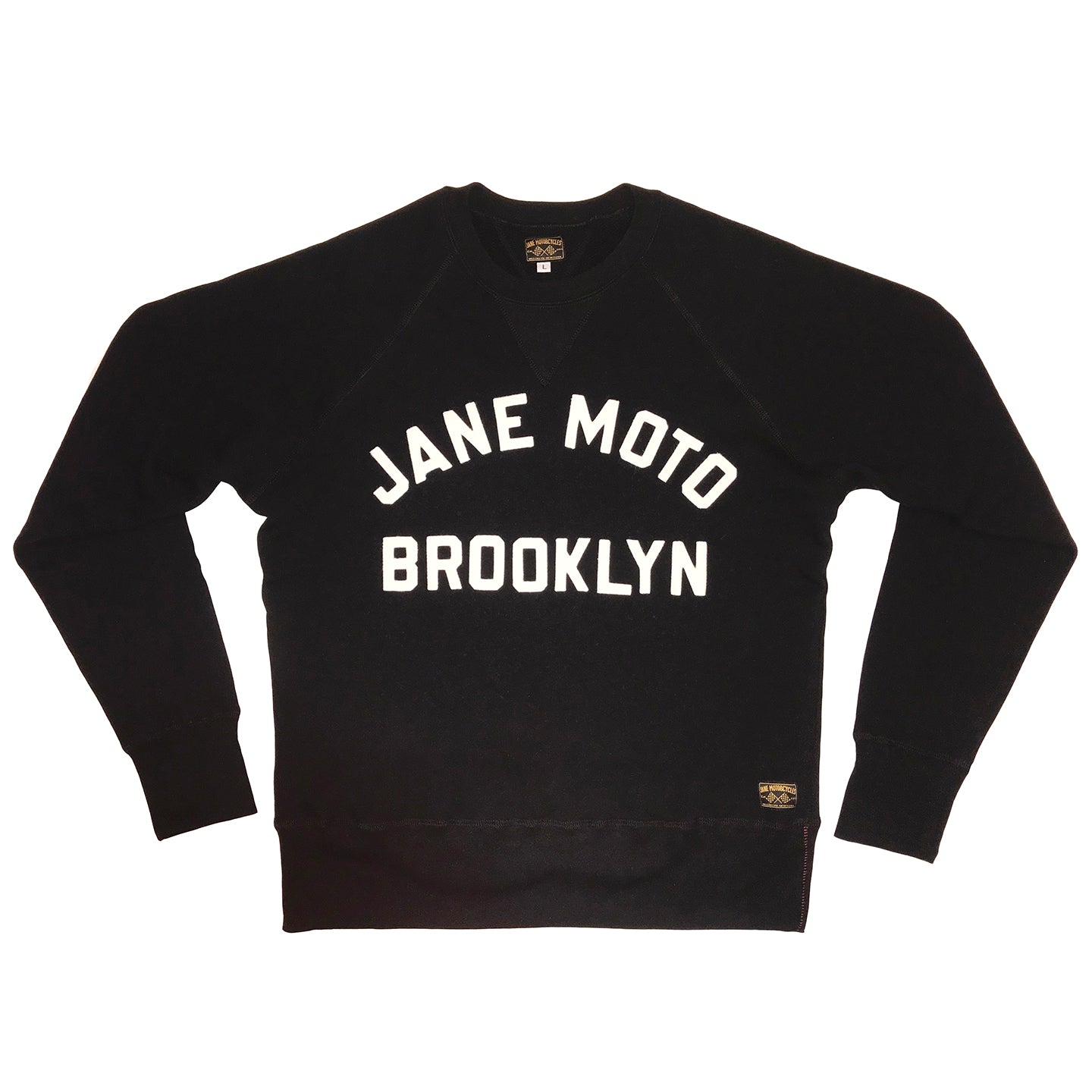 JANE ORGANIC COTTON CREWNECK SWEATSHIRT with WHITE FELT LETTERING - BLACK