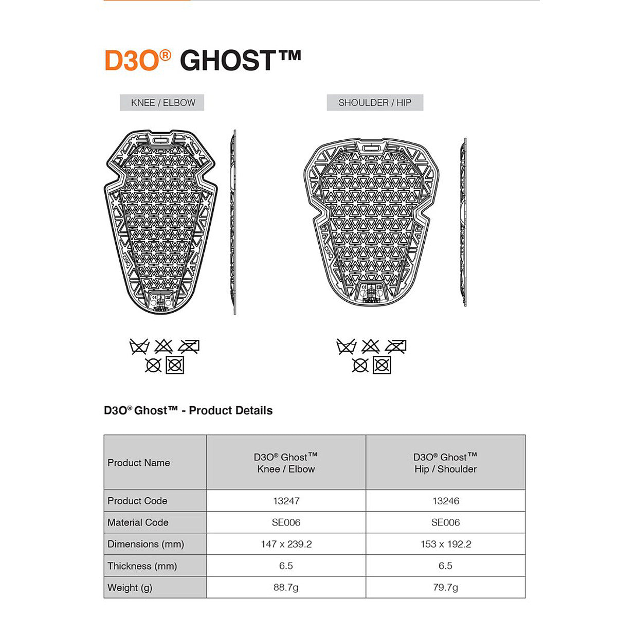 Icon D3O Ghost Level 1 Elbow/Knee Armor - Pair