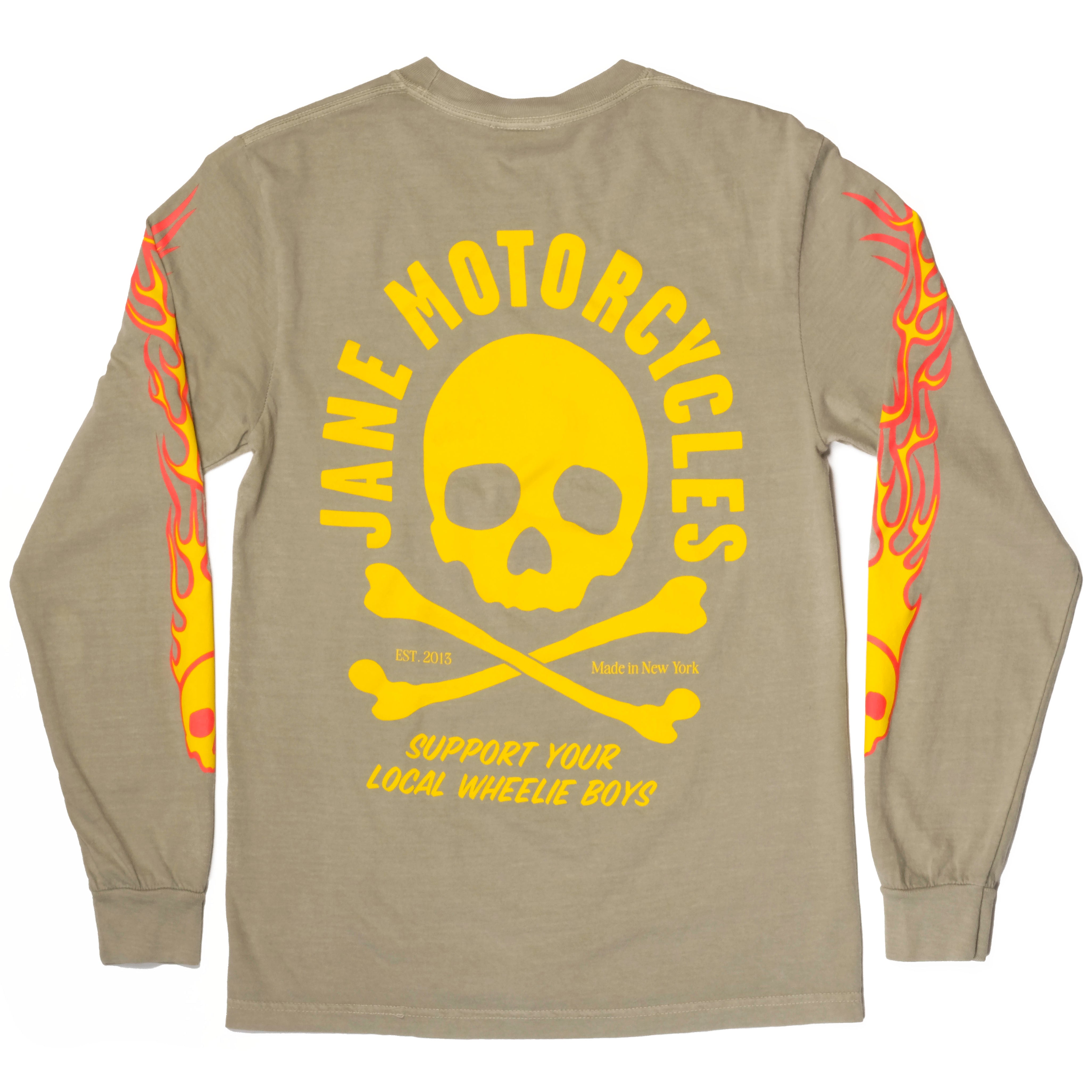 FLAMING SKULL V2 LONG SLEEVE - SAGE