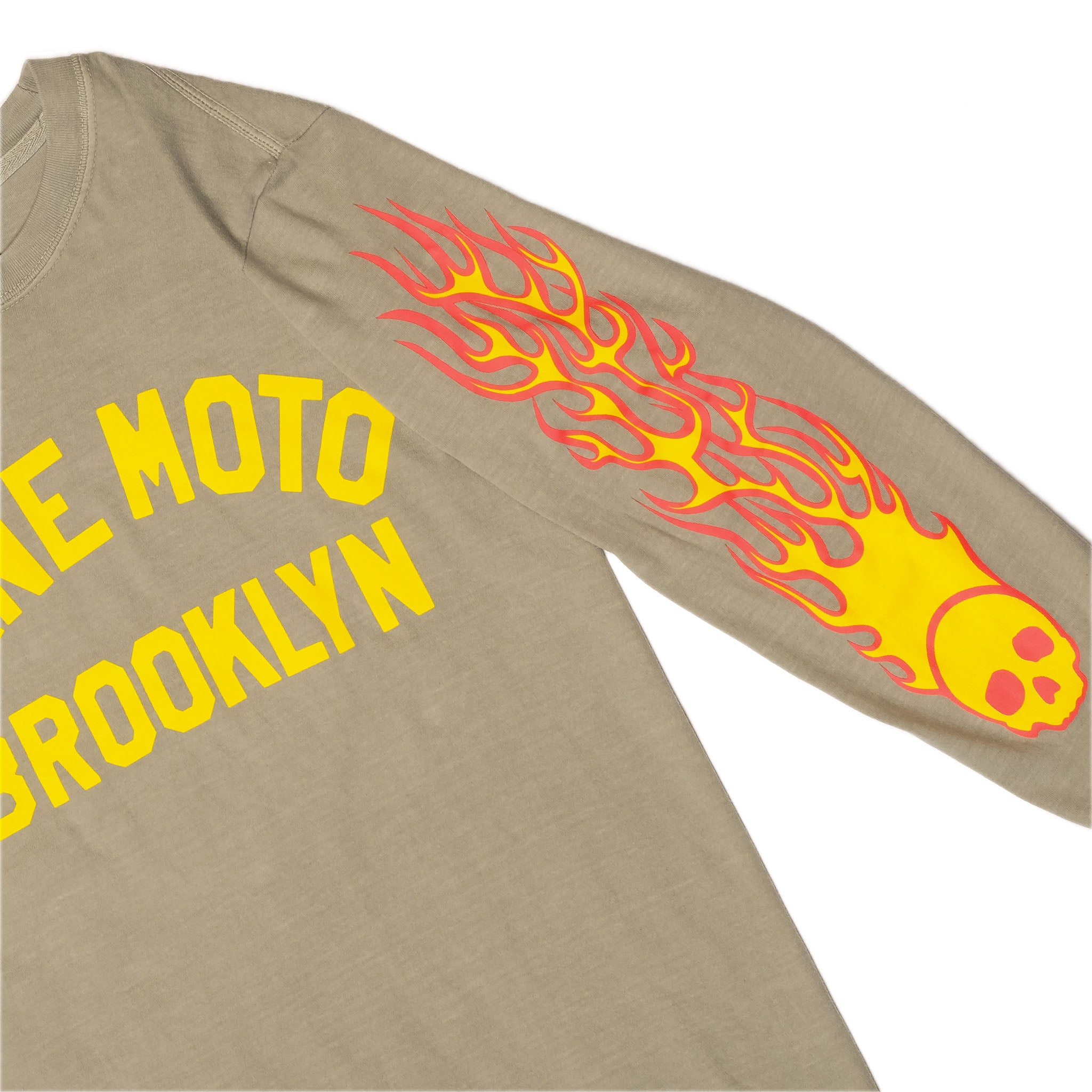 FLAMING SKULL V2 LONG SLEEVED T-SHIRT - SAGE