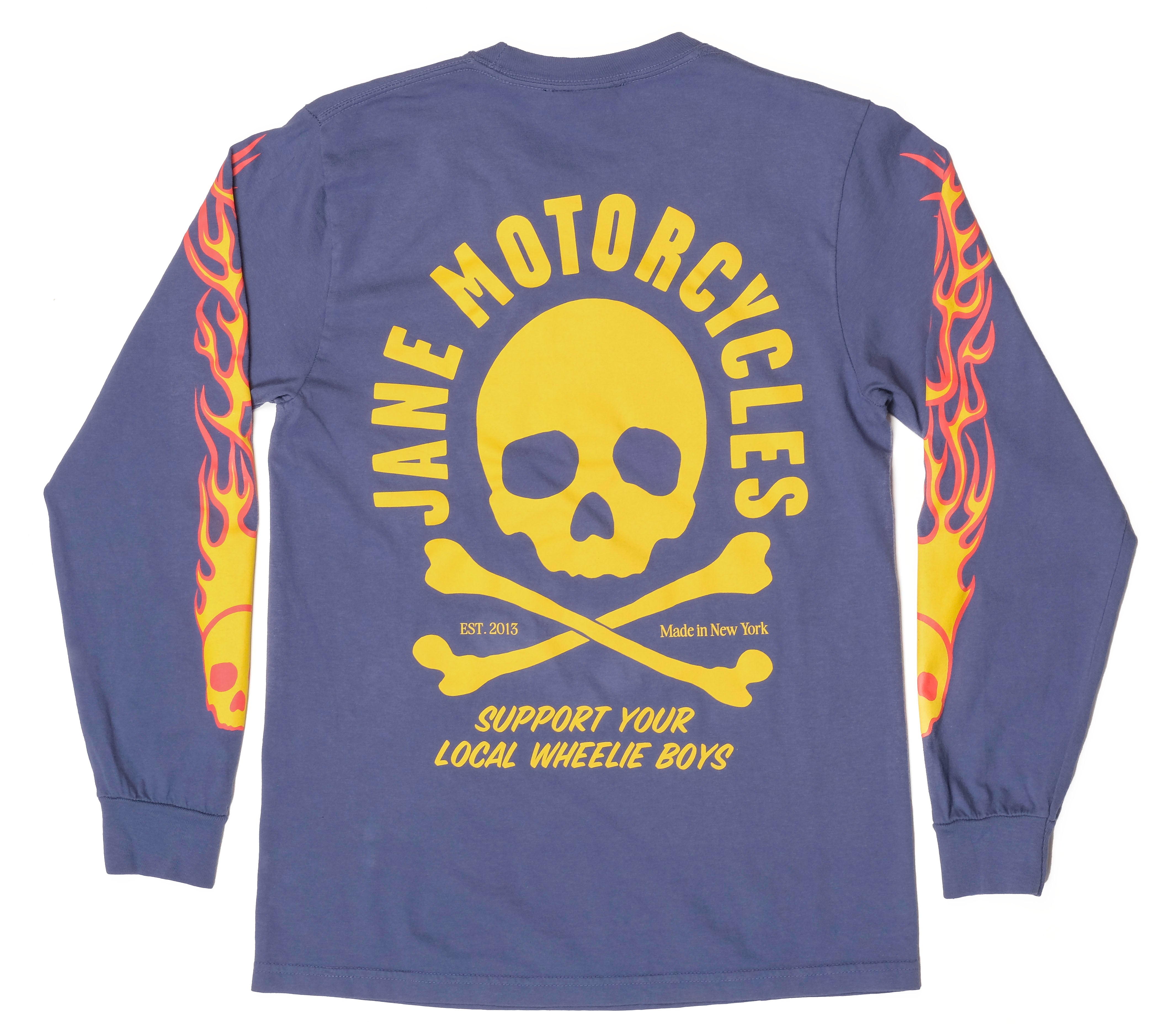 FLAMING SKULL V2 LONG SLEEVED T-SHIRT - CHINA BLUE