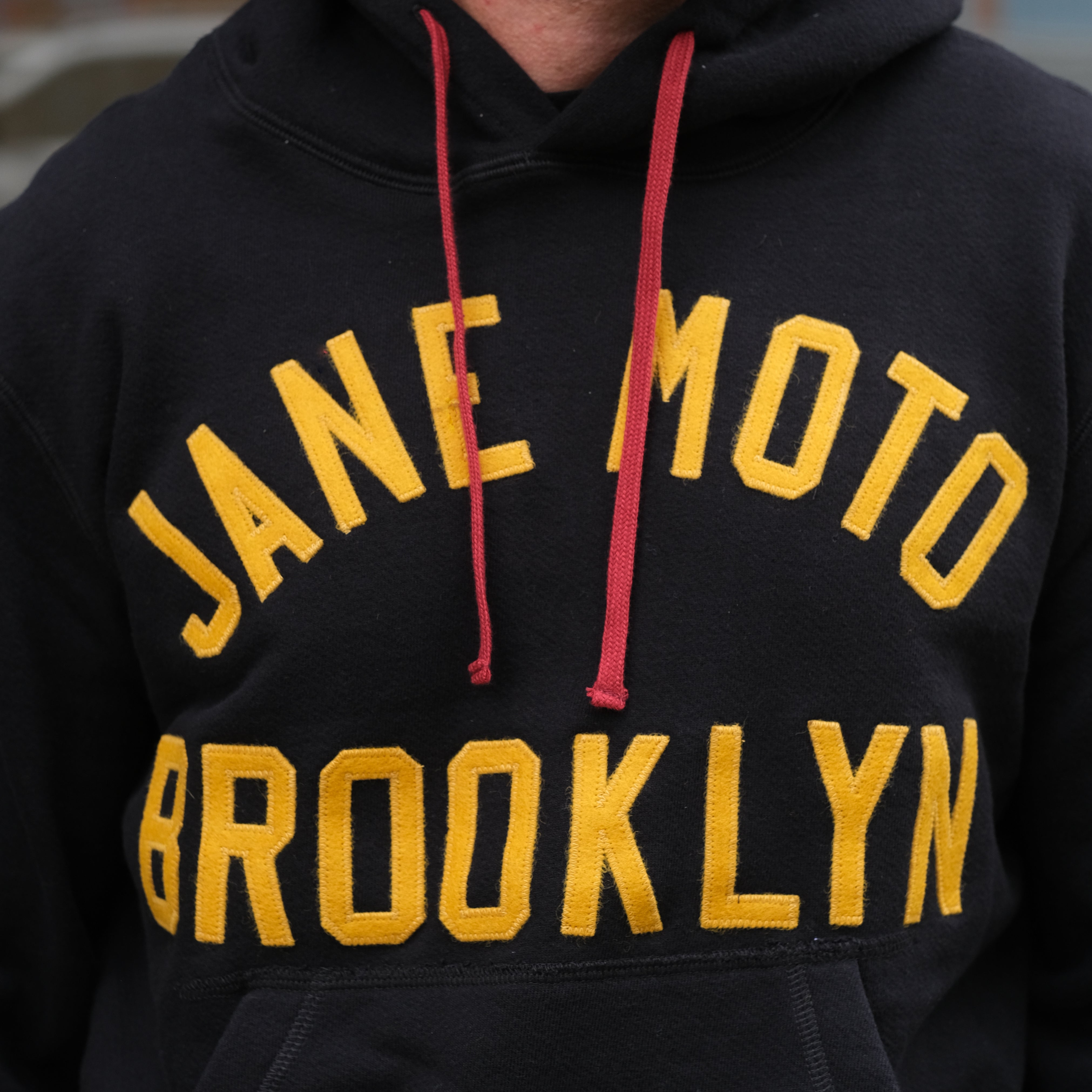 JANE ORGANIC COTTON HOODED SWEATSHIRT with GOLD FELT LETTERING - BLACK