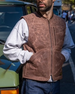 THE BQE Heavyweight Waxed Canvas Vest - Brown