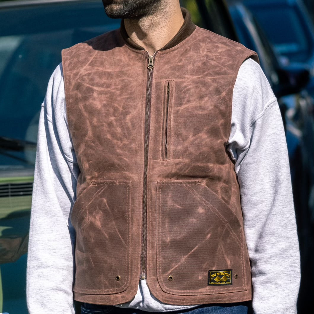 THE BQE Heavyweight Waxed Canvas Vest - Brown