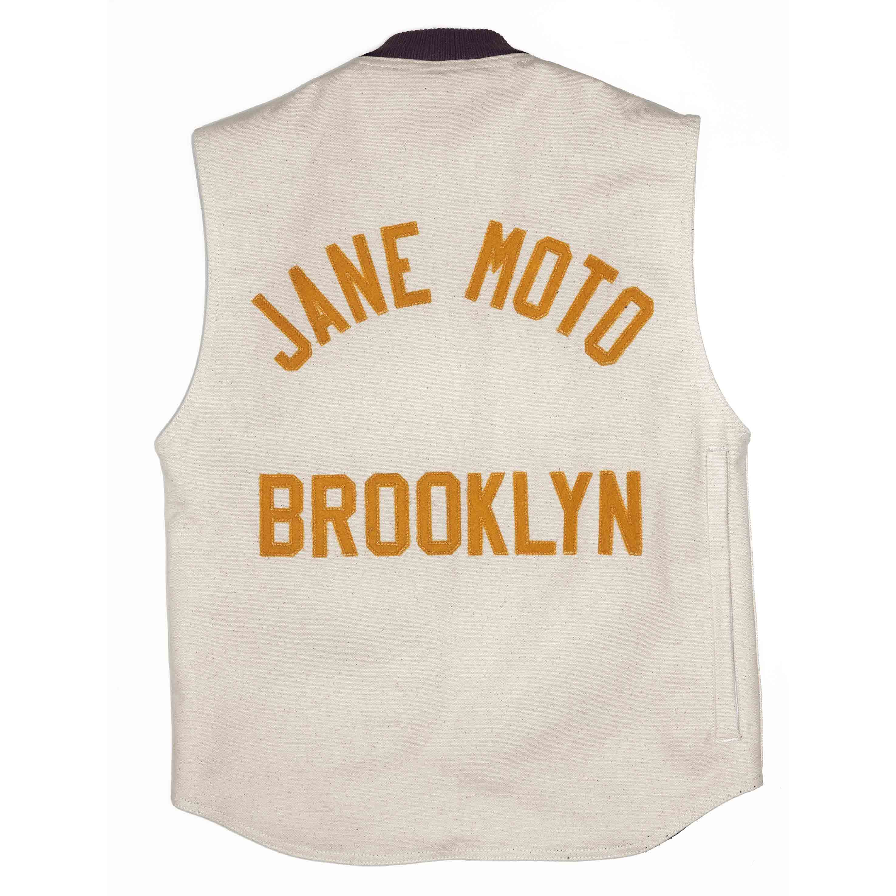 JANE MOTO Embroidered BQE Heavyweight Canvas Vest - NATURAL