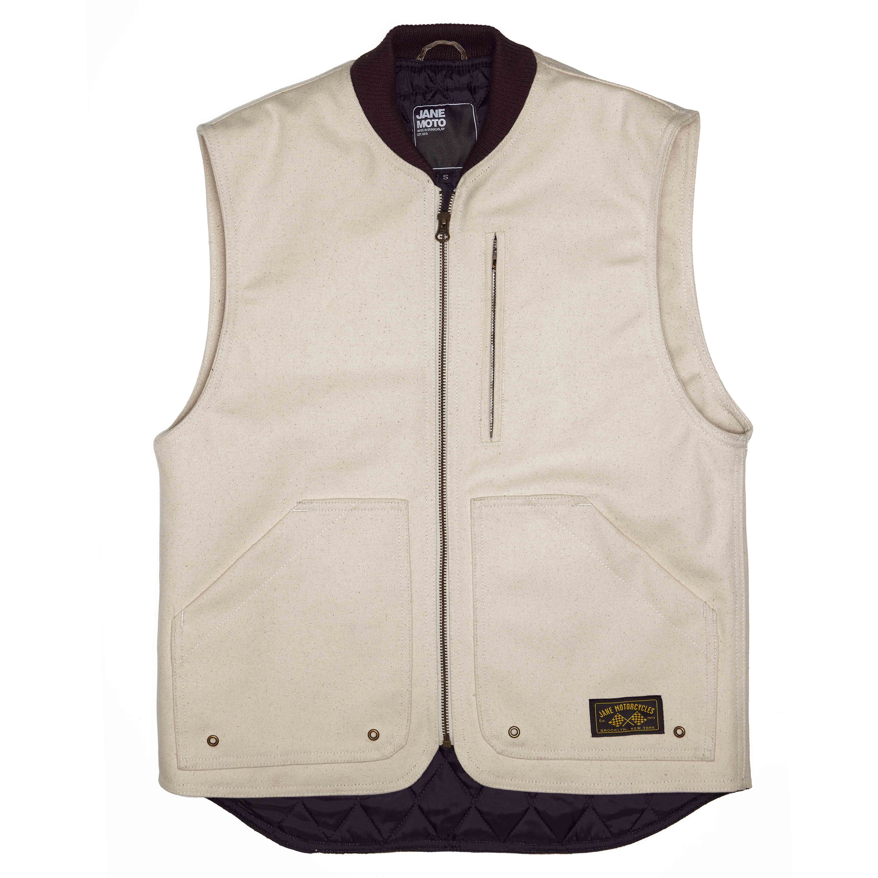 JANE MOTO Embroidered BQE Heavyweight Canvas Vest - NATURAL